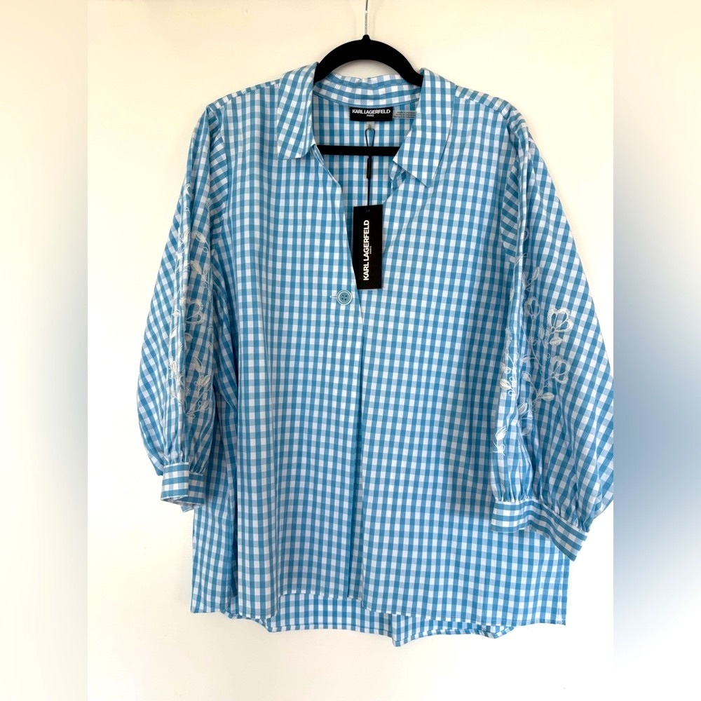 Karl Lagerfeld Embroidered Gingham XL Top- NEW WITH TAGS!